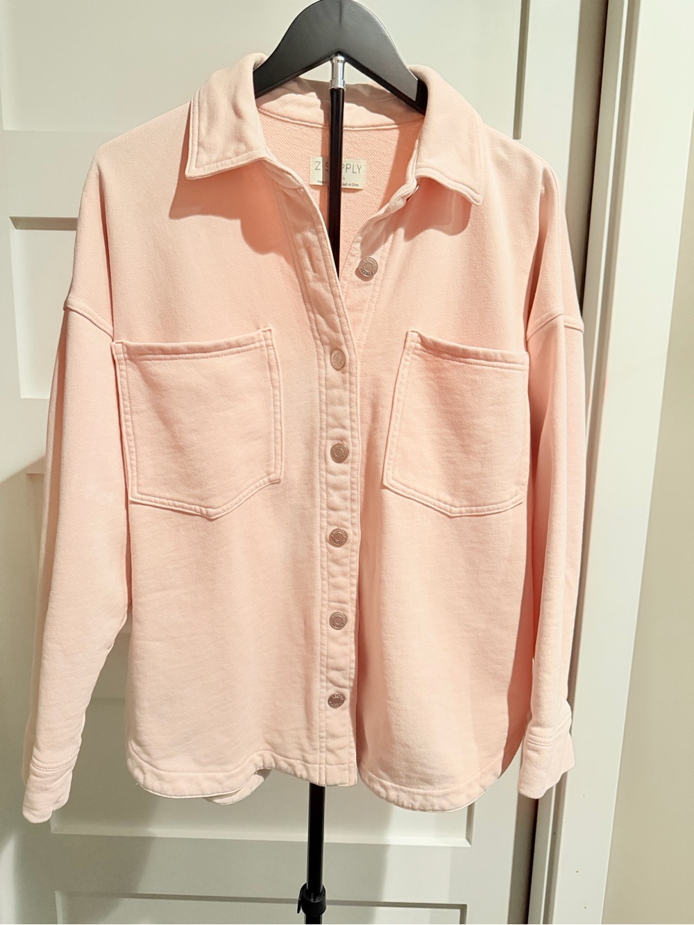 Light Pink Button-Front Z Supply Terry Shacket